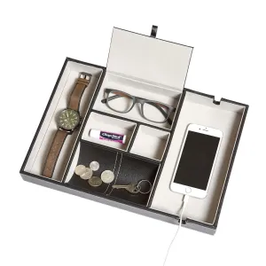 Bedside Tray Organizer - Nightstand Storage Phone/Wallet/Electronics/Charging/Keys/Books/Glasses - Desk/Table/Dresser Caddy - Control Bedside Organizers - Men/Women Smartphone/Jewelry Compartment