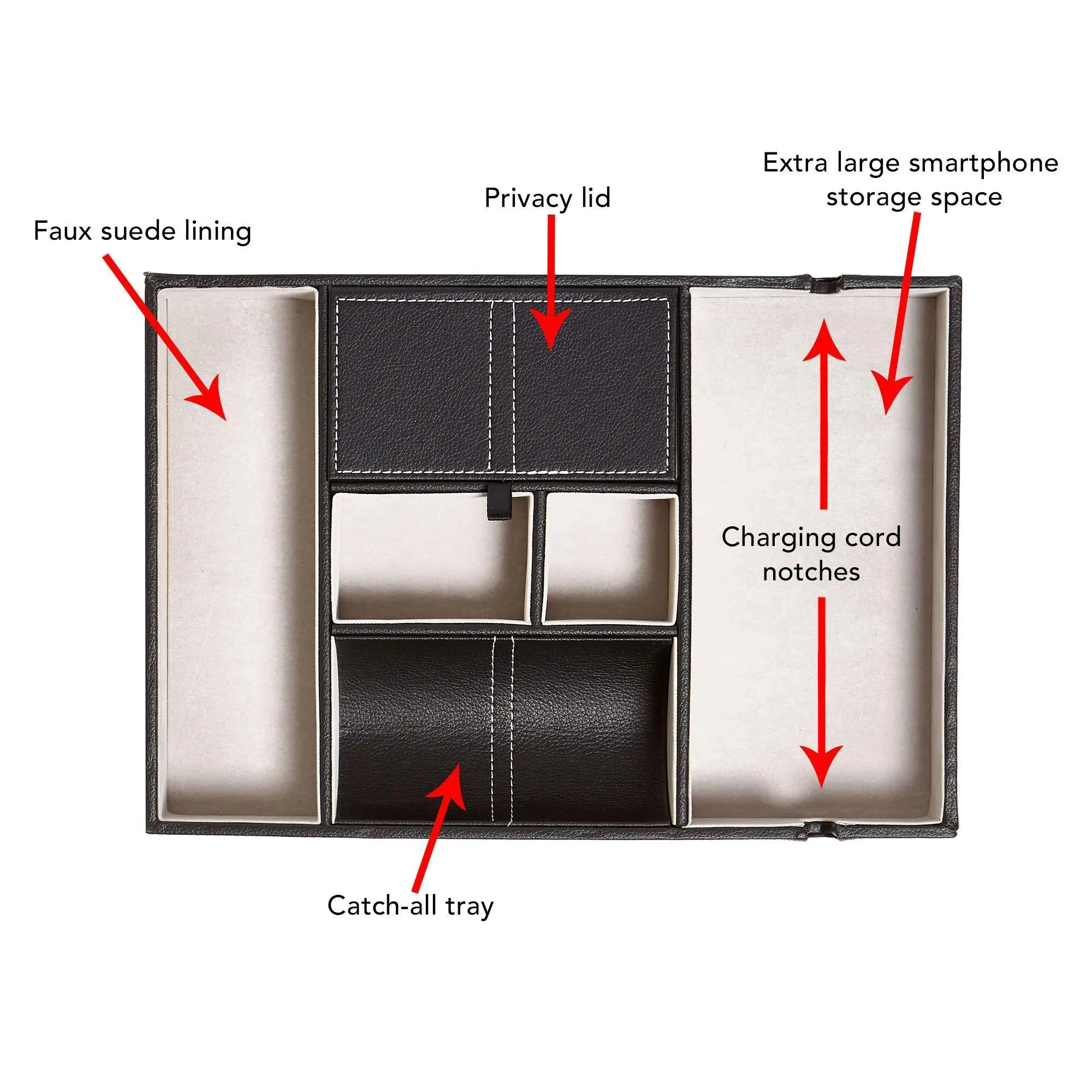 Bedside Tray Organizer - Nightstand Storage Phone/Wallet/Electronics/Charging/Keys/Books/Glasses - Desk/Table/Dresser Caddy - Control Bedside Organizers - Men/Women Smartphone/Jewelry Compartment