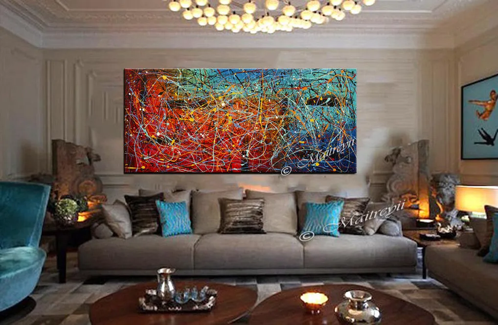 Jackson Pollock Style | Abstract artwork large oil painting on canvas modern wall art - Vintage Beauty 43