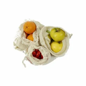 Organic Cotton Reusable Drawstring Fruit and Vegetable Bags - Set of 3