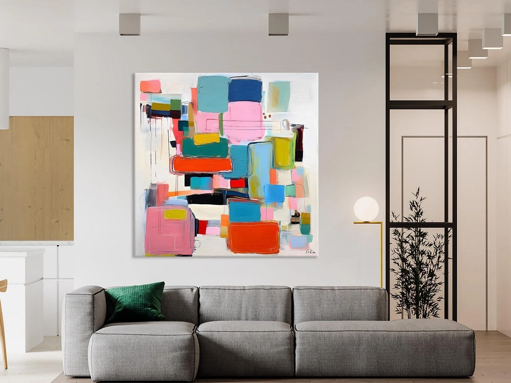 Original Abstract Wall Art, Geometric Modern Acrylic Art, Large Abstract Art for Bedroom, Modern Canvas Paintings, Contemporary Canvas Art