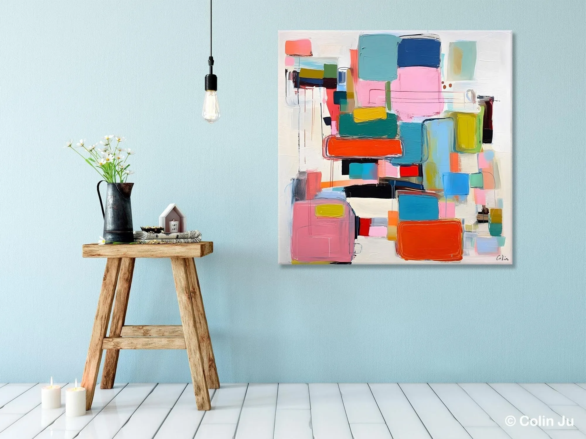 Original Abstract Wall Art, Geometric Modern Acrylic Art, Large Abstract Art for Bedroom, Modern Canvas Paintings, Contemporary Canvas Art