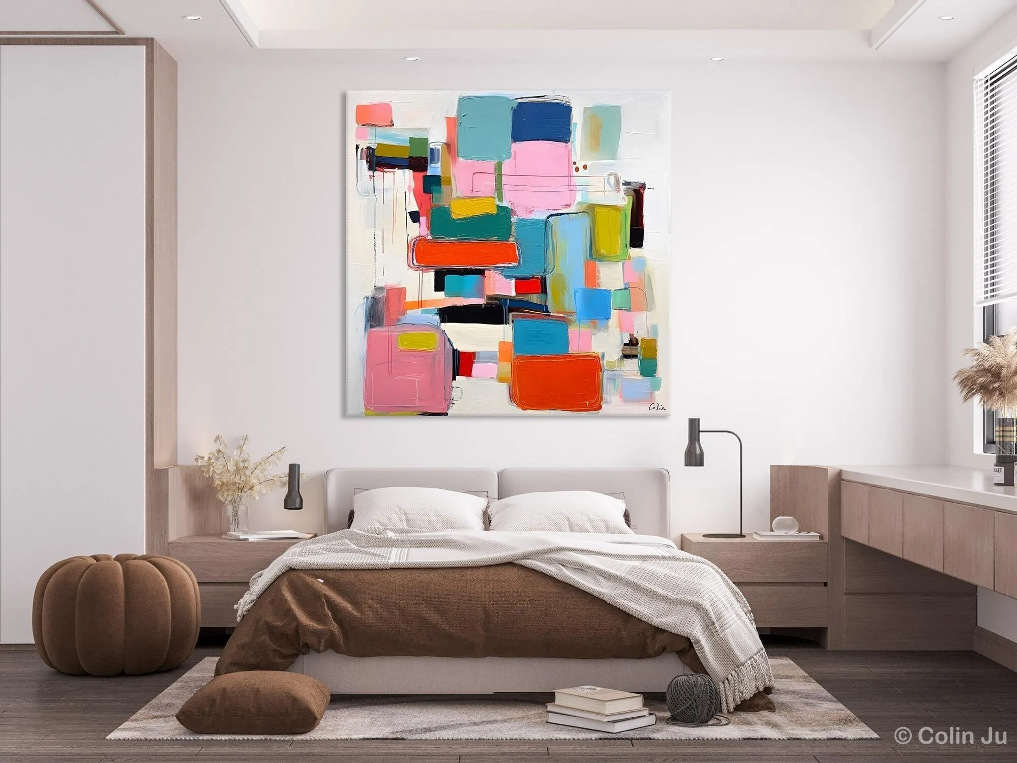 Original Abstract Wall Art, Geometric Modern Acrylic Art, Large Abstract Art for Bedroom, Modern Canvas Paintings, Contemporary Canvas Art