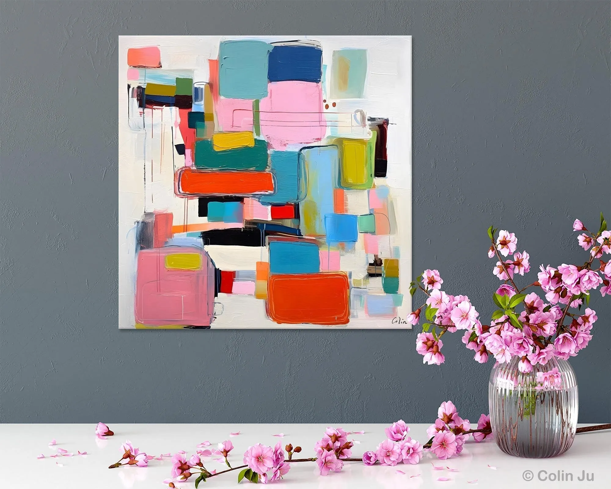 Original Abstract Wall Art, Geometric Modern Acrylic Art, Large Abstract Art for Bedroom, Modern Canvas Paintings, Contemporary Canvas Art