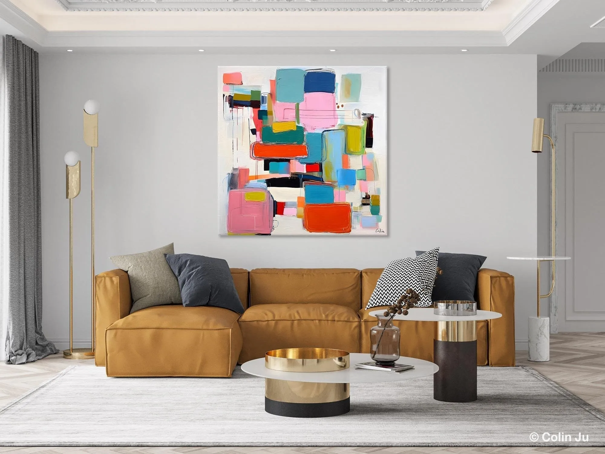 Original Abstract Wall Art, Geometric Modern Acrylic Art, Large Abstract Art for Bedroom, Modern Canvas Paintings, Contemporary Canvas Art