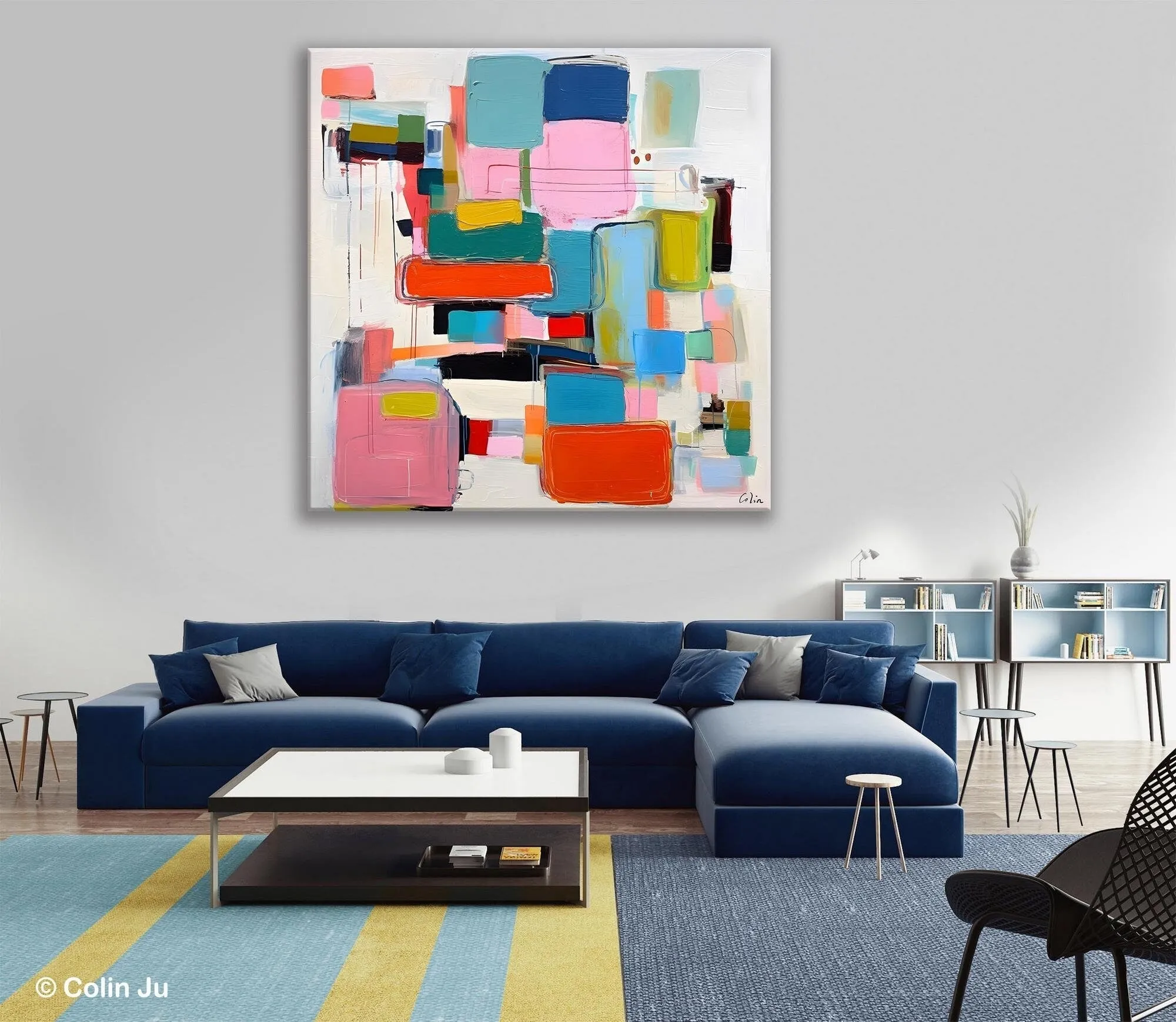 Original Abstract Wall Art, Geometric Modern Acrylic Art, Large Abstract Art for Bedroom, Modern Canvas Paintings, Contemporary Canvas Art