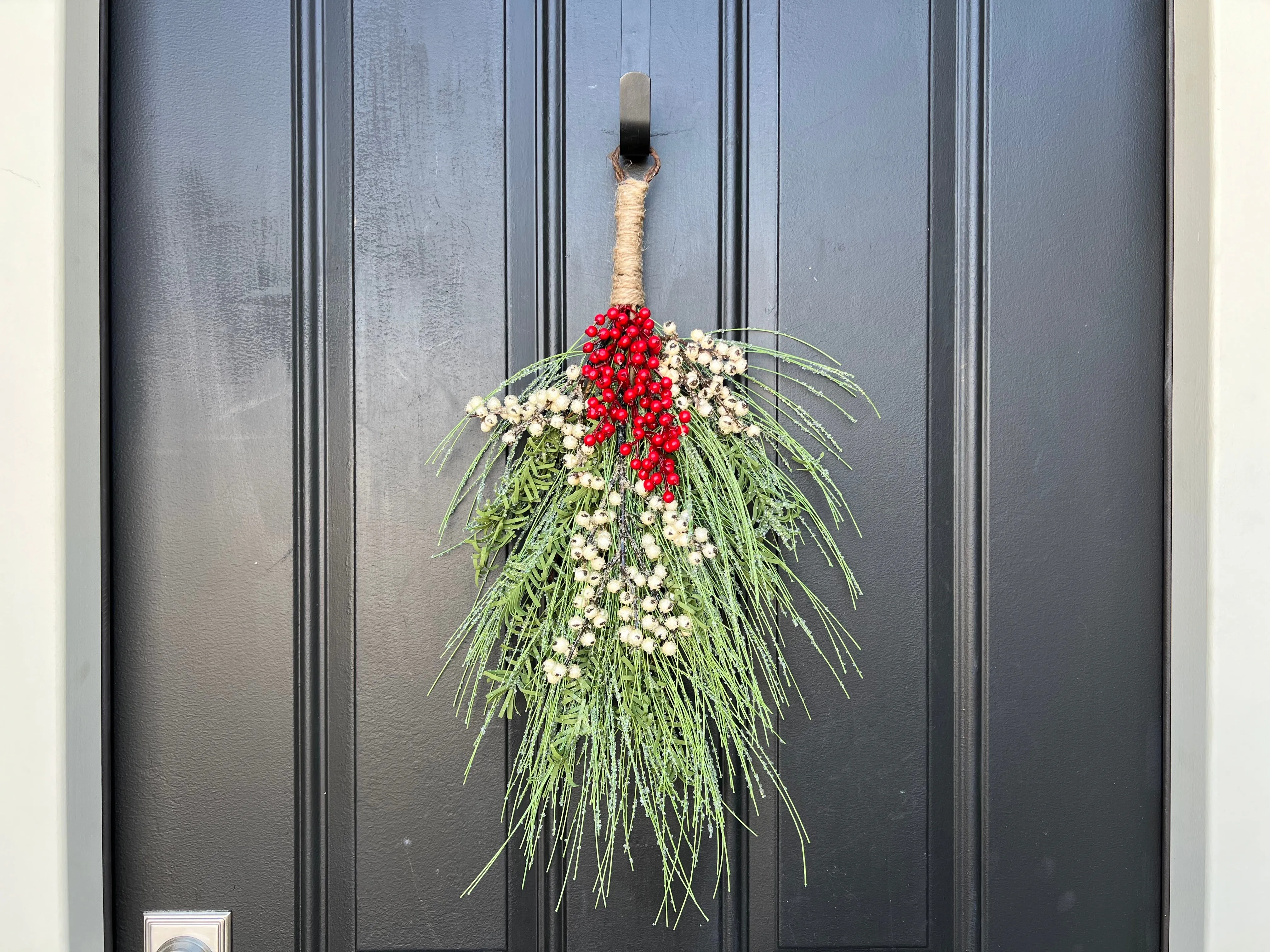 Red and White Berry Cascade Door Swag for Christmas