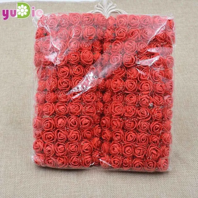 Sale!! 2cm head Multicolor PE Rose Foam Mini Flower Bouquet Solid Color/Scrapbooking Artificial foam Rose Flowers(144pcs/lot)