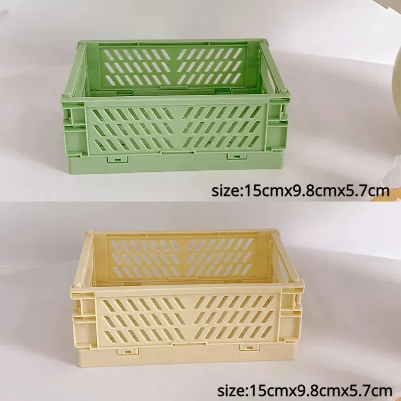 Yeknu Plastic Foldable Storage Crate Folding Box Basket Stackable Cute Makeup Jewellery Toys Boxes for Storage Box Organizer Portable